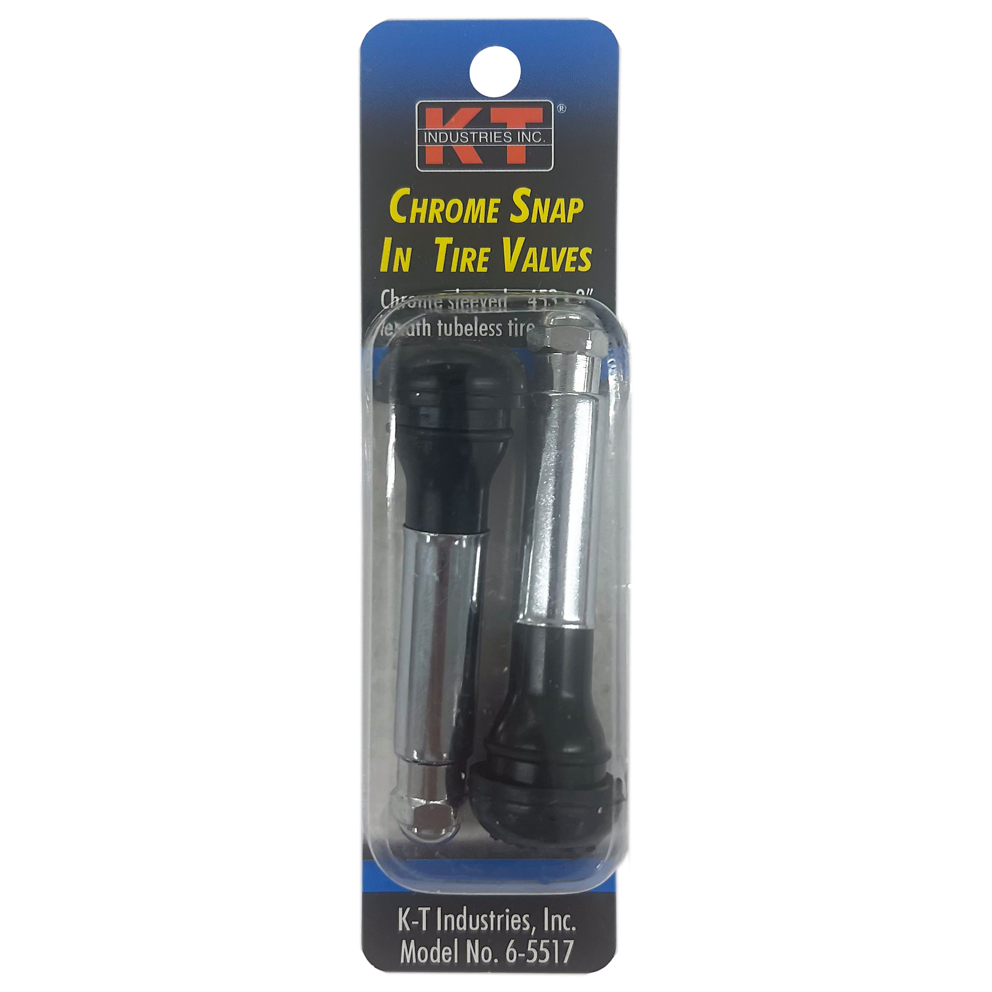 K-T Industries Chrome Snap-In Valve — 0.453in. x 2in., Rubber, 2 Pk., Model# 6-5517